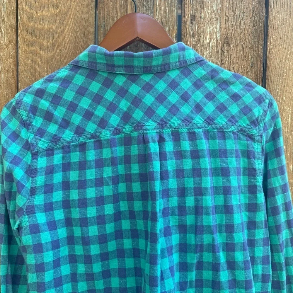J CREW Women’s Green Blue Plaid Check Cotton Pull Over Blouse Shirt Size 4